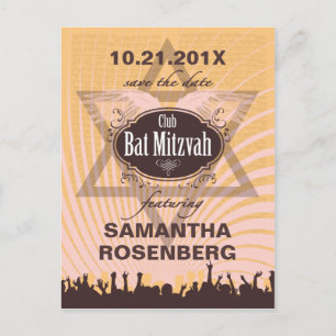 Cartão Postal De Anúncio Salvar a data do Clube Bat Mitzvah