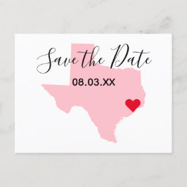 Cartão Postal De Anúncio Salvar a data do coração vermelho do Texas rosa