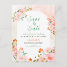 Salvar a Data Floral Aquarela Rosa e Verde