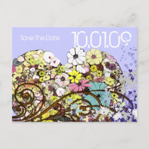 Cartão Postal De Anúncio Salvar a Data Flores e Folhas