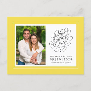 Cartão Postal De Anúncio Salvar a Data Foto Amarelo Casamento Elegante