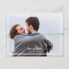 Cartão Postal De Anúncio Salvar a Data Foto de Casamento Azul Poeira Modern
