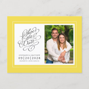 Cartão Postal De Anúncio Salvar a Data Foto Imagem Amarelo Casamento Elegan