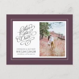 Cartão Postal De Anúncio Salvar a Data Foto Imagem Roxo Casamento Elegante