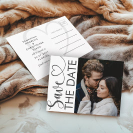 Cartão Postal De Anúncio Salvar a Data Foto Preto e Branco Casamento