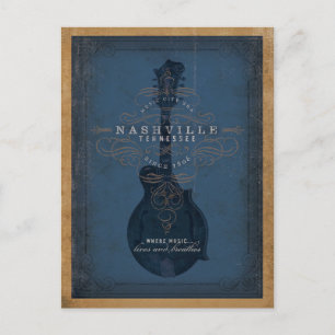 Cartão Postal De Anúncio Salvar a data   Nashville, TN - bandolim azul