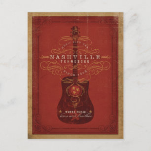 Cartão Postal De Anúncio Salvar a data   Nashville, TN - guitarra vermelha