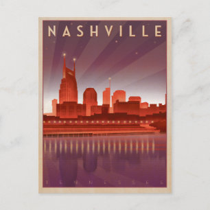 Cartão Postal De Anúncio Salvar a data   Nashville, TN - Skyline noturno