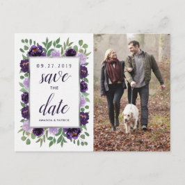 Cartão Postal De Anúncio Salvar a Data para Casamento Floral Verde Prata Ro