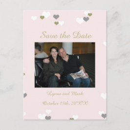 Cartão Postal De Anúncio Salvar a Data Rosa e Dourado