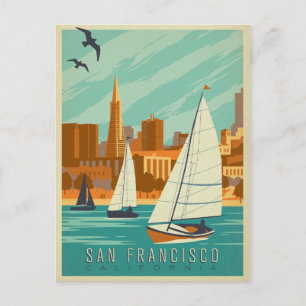 Cartão Postal De Anúncio Salvar a data San Francisco, CA - veleiros