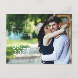 Cartão Postal De Anúncio Salvar a Data Sombra de Letra Branca | 2 Fotos