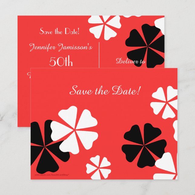 Cartão Postal De Anúncio Salvar a data vermelho Festa de aniversário 50º (Frente/Verso)
