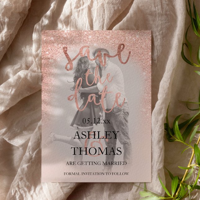 Cartão Postal De Anúncio Salvar a foto do script dourado rosa de data (Criador carregado)