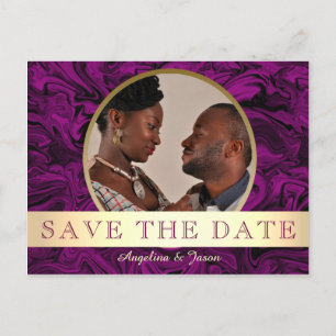 Cartão Postal De Anúncio Salvar Data da Foto em Ouro Roxo