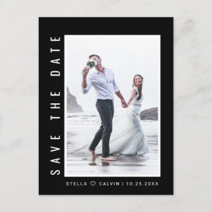 Cartão Postal De Anúncio Salvar data de casamento com foto preto simples e