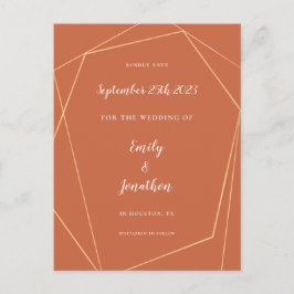 Cartão Postal De Anúncio Salvar data de casamento em terracota geométrica d