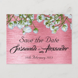 Cartão Postal De Anúncio Salvar data de casamento floral moderno rosa e bra
