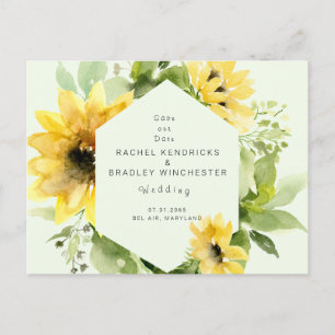Cartão Postal De Anúncio Salvar data do casamento com girassóis e menta
