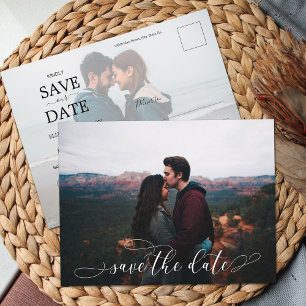 Cartão Postal De Anúncio Salvar data do casamento com roteiro branco românt