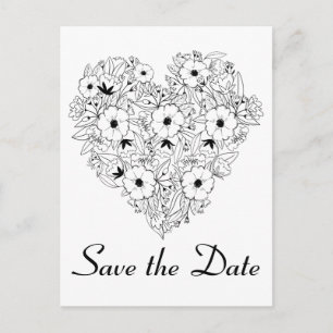Cartão Postal De Anúncio Salvar Data Floral Casamento Corações Anêmonas Pre