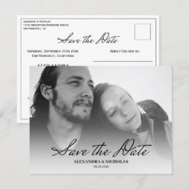 Cartão Postal De Anúncio Salvar Data Foto Minimalista Preto e Branco Modern