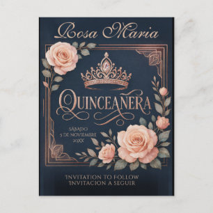 Cartão Postal De Anúncio Salvar Data/ Reserva Espanhol Quinceañera Rosas