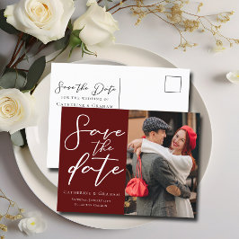 Cartão Postal De Anúncio Salvar foto de casal burgundy elegante