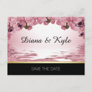 Cartão Postal De Anúncio SALVAR O Casamento Dourado  Pink da Borboleta de D