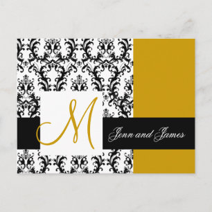 Cartão Postal De Anúncio Salvar o Casamento tema damasco Monograma de Data