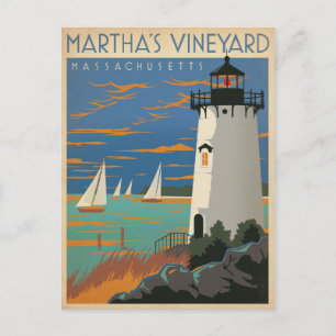 Cartão Postal De Anúncio Salvar o Martha's Vineyard da data  , farol das