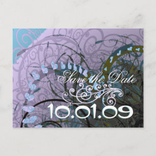 Cartão Postal De Anúncio Salve a data Abstrato Purple e Blue Hearts