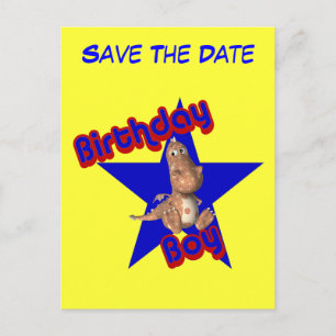 Cartão Postal De Anúncio Salve A Data Aniversário Garoto Dinossauro Engraça