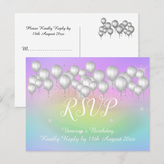 Cartão Postal De Anúncio Salve a Data Balões ARCO-ÍRIS Todos os Motivos RSV (Frente/Verso)