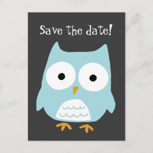 Cartão Postal De Anúncio "Salve a data!" Blue Owl Personalizado