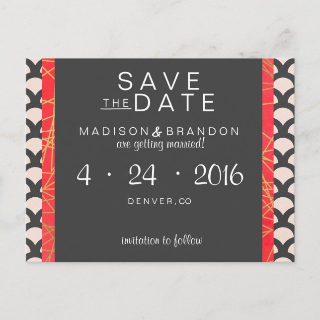 Cartão Postal De Anúncio Salve a Data Brilhante e Bonito (Frente)