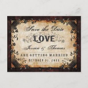 Cartão Postal De Anúncio Salve a Data Brown Gothic Halloween FOTO no VERSO