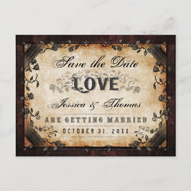 Cartão Postal De Anúncio Salve a Data Brown Gothic Halloween FOTO no VERSO (Frente)