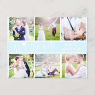 Cartão Postal De Anúncio SALVE A DATA Casamento Azul Claro 6 Postcard FOTO