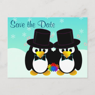 Cartão Postal De Anúncio Salve a Data Casamento Pinguins
