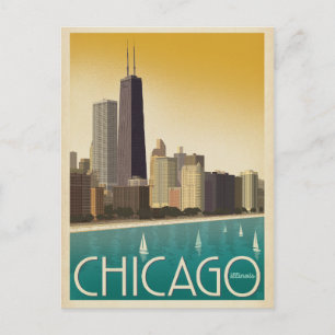 Cartão Postal De Anúncio Salve a Data Chicago, IL - Horizonte