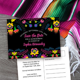 Cartão Postal De Anúncio Salve a Data Colorida Festa Mexicana Floral
