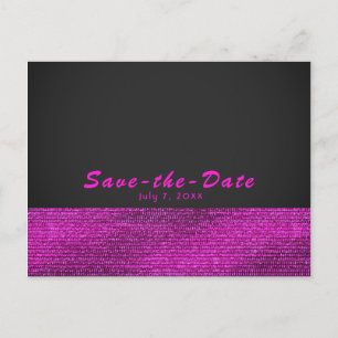 Cartão Postal De Anúncio Salve a Data com Lantejoulas Pink & Grey Modern Gl