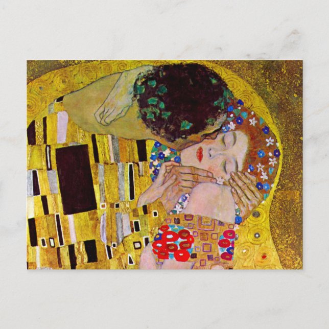 Cartão Postal De Anúncio Salve a data com o beijo de Gustav Klimt (Frente)