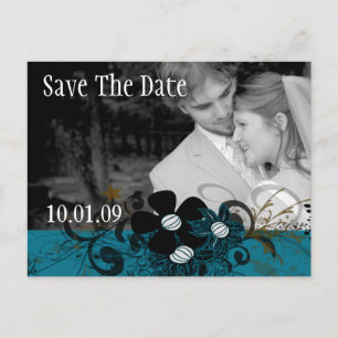 Cartão Postal De Anúncio Salve a data com sua foto profundamente azul