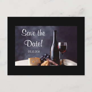 Cartão Postal De Anúncio Salve a Data com Vinho e Queijo!