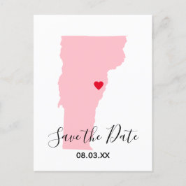 Cartão Postal De Anúncio Salve a Data Coração Vermelho Vermont Rosa