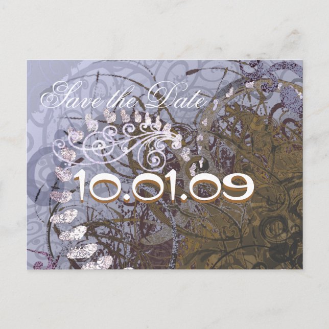 Cartão Postal De Anúncio Salve a data Corações azuis e castanhos (Frente)