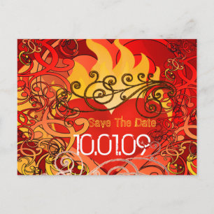 Cartão Postal De Anúncio Salve a Data - Corações em Chamas