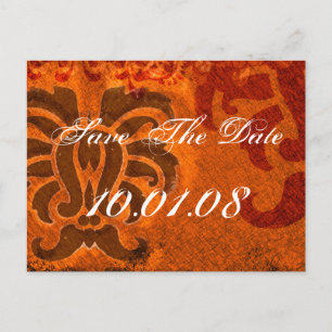 Cartão Postal De Anúncio Salve a Data - Damask - Laranja e Marrom